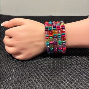 Colorful Boho Stretch Beaded Bracelet - Multicolor Acrylic & Wood Beads